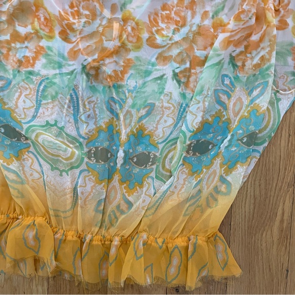 Free People Orange Green Boho Pattern Sheer Tunic Swim Beach Cover Up - Picture 4 of 6